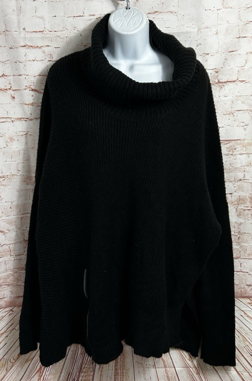 Black Oversized Sweater Sz XL Chunky Turtleneck Pullover Ribbed Top